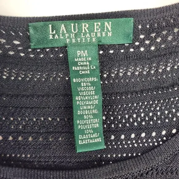 Lauren Ralph Lauren Petite Knit Dress Black A-Line 3/4 Sleeve PM - Picture 7 of 8